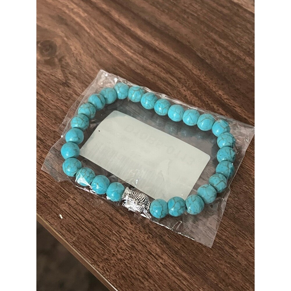 Blue Stone Charcoal Buddha Head Beaded Bracelet unisex stretchy fashion
